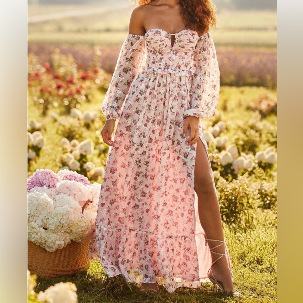 ALAMOUR The Label Evalyn Floral Maxi Dress Pink Fairycore Formal XL - Picture 11 of 12